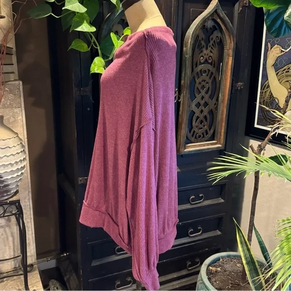 Free People deep earthy burgundy mauve. Oversized ribbed boat neck pull over. - Picture 7 of 15